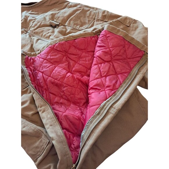 Carhartt Mens Brown Insulated Duck Bib Overalls Size 50 X 30 With Red Quilted Li - Picture 6 of 13